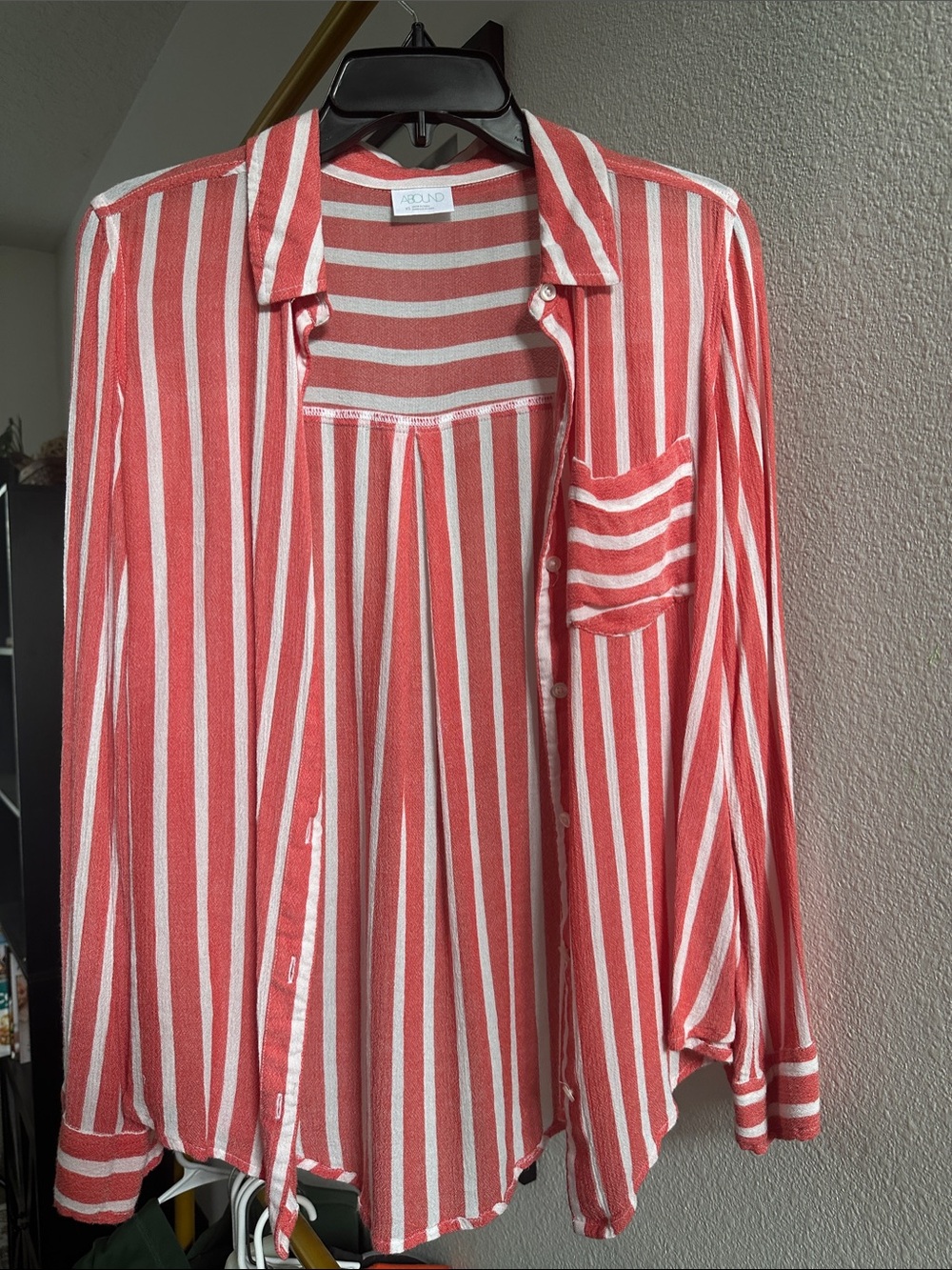 Round Red & White Striped Button-Up Shirt